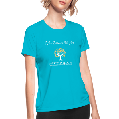 Women's Moisture Wicking Performance T-Shirt (white logo) - turquoise