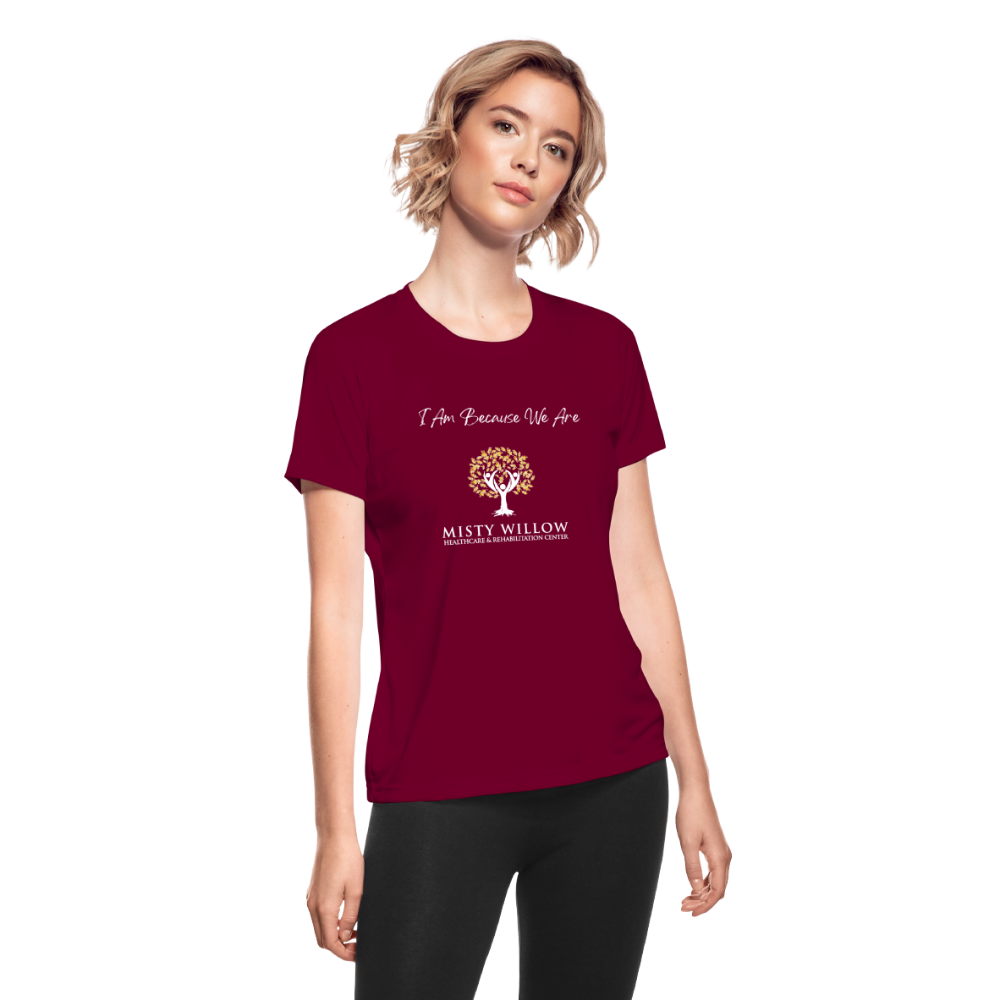 Women's Moisture Wicking Performance T-Shirt (white logo) - burgundy