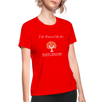 Women's Moisture Wicking Performance T-Shirt (white logo) - red